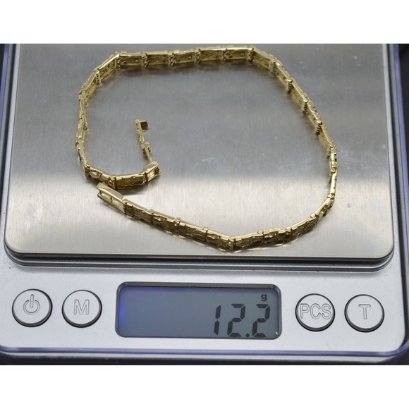 Real 10K Yellow Gold 5.5mm Nugget Textured Rectangle Edge 8.5" Link Bracelet - Picture 3 of 6